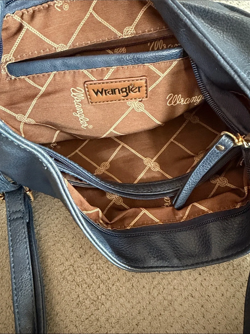 Wrangler Navy Shoulder Tote with Gold Logo Accent